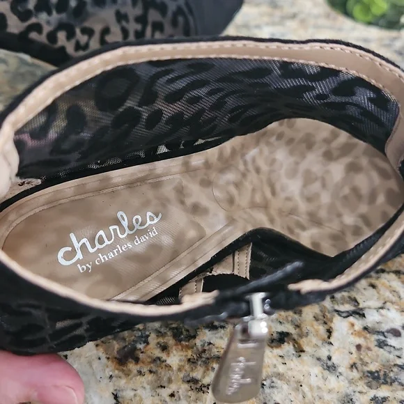 Charles By Charles David Black Leopard Mesh Pointed-Toe Kitten Heel Booties - Picture 4 of 4